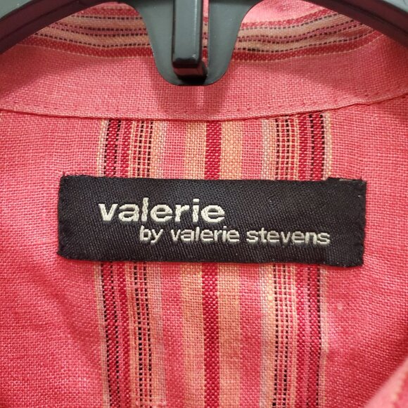 Valerie by Valerie Stevens Vintage Coral‎ Stripe Linen Long Sleeve Button Up M - Picture 5 of 9
